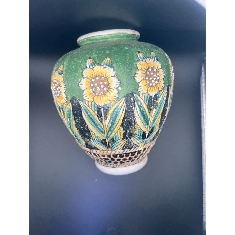 Vintage Chinese Ceramic Sunflower Vase with Textured Raised Design